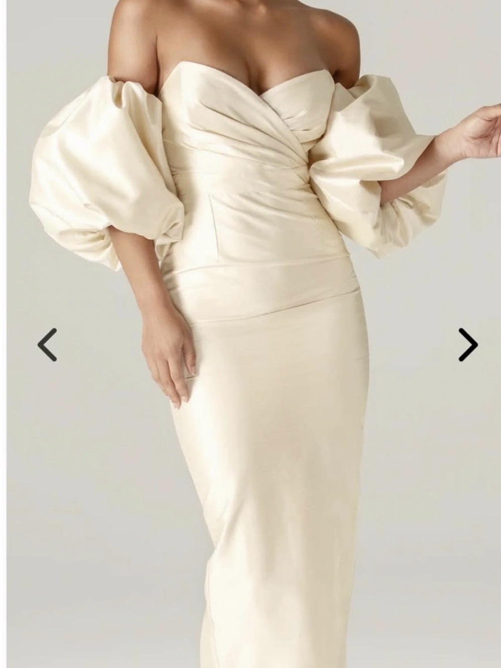 Strapless Cream Satin Mermaid Gown with Statement Puff Sleeves